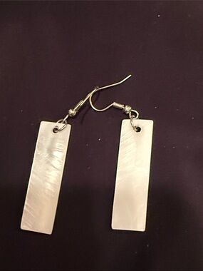 Mother of Pearl Rectangle Drop Earrings - White